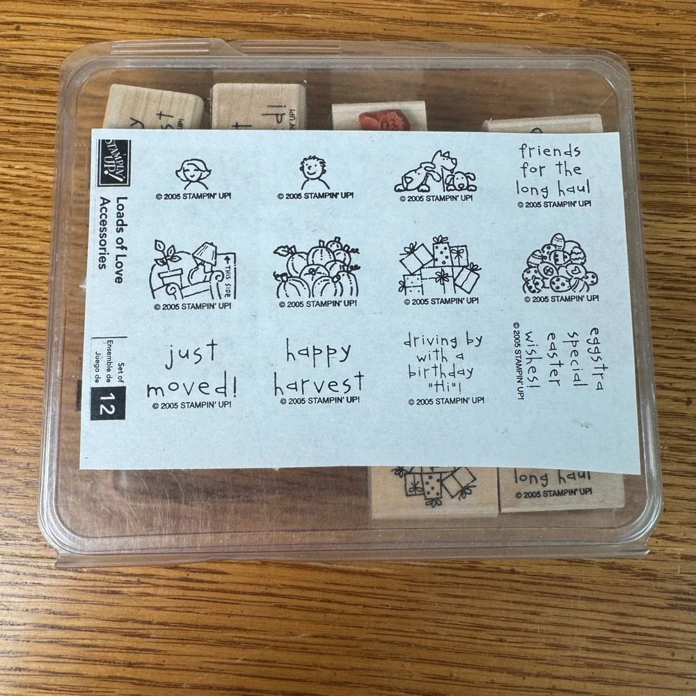 Stampin Up Loads of Love Accessories 2005 Wood‎ Mounted Rubber Stamp Set of 12